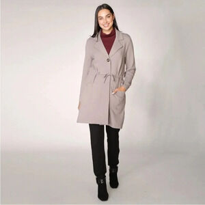 TERRERA NWT Helen Oversized Drawstring Fleece Long Jacket in Taupe, Size XS